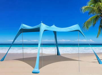 Family Beach Tent Canopy Sun Shade, Pop Up Grande Beach Tent Sun Shelter Stability 4 Poles with Portable Carry Bag