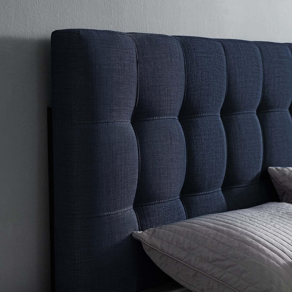 Lily Tufted Linen Fabric Upholstered King Headboard in Navy