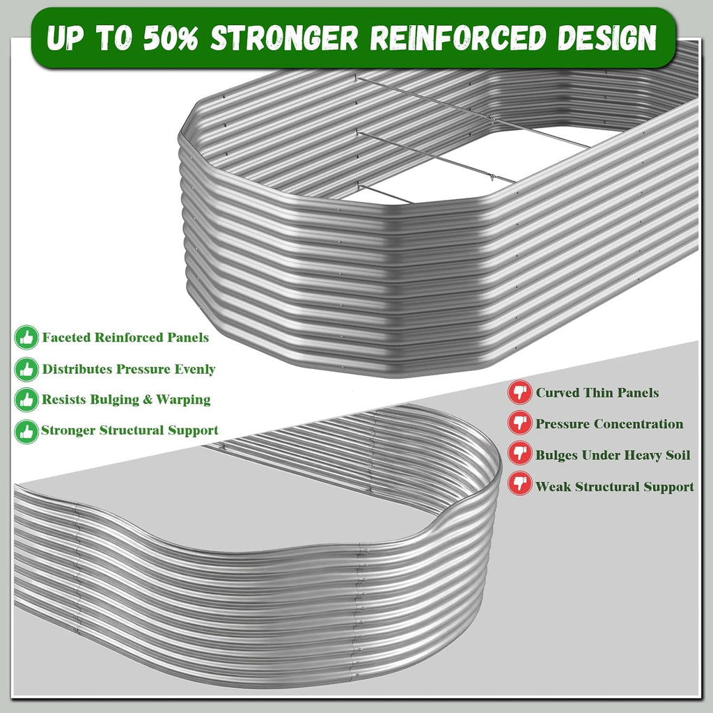 Raised Garden Bed Outdoor Upgrade Oval, 2 Pack Tall 8x4FT Galvanized Steel Raised Beds for Gardening, Above Ground