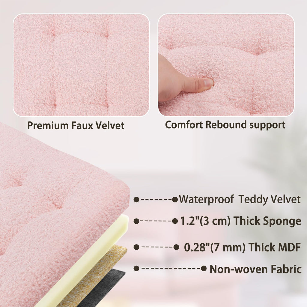 Storage Ottoman Bench, 34" Teddy Velvet Folding Foot Rest, Pink