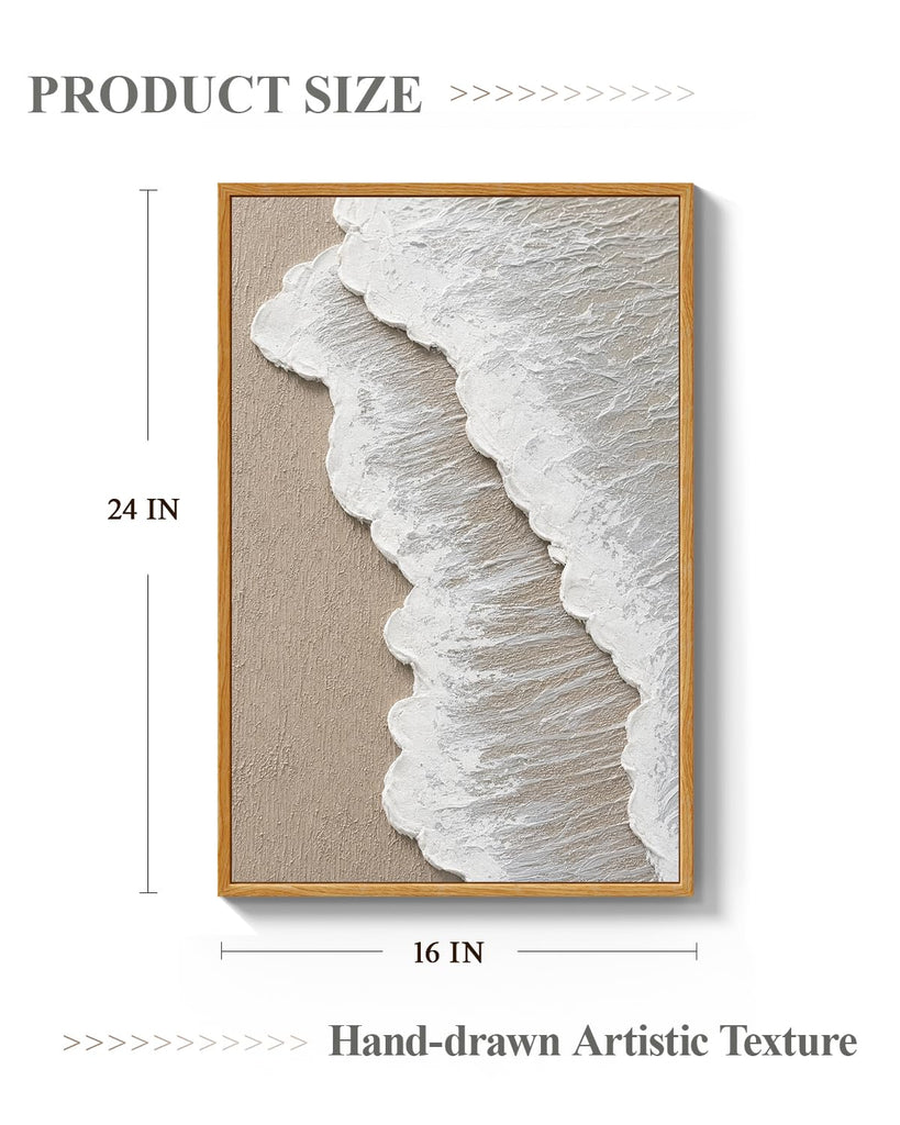 3D Textured Abstract Wall Art, Beige Beach Waves Prints, 16x24inch