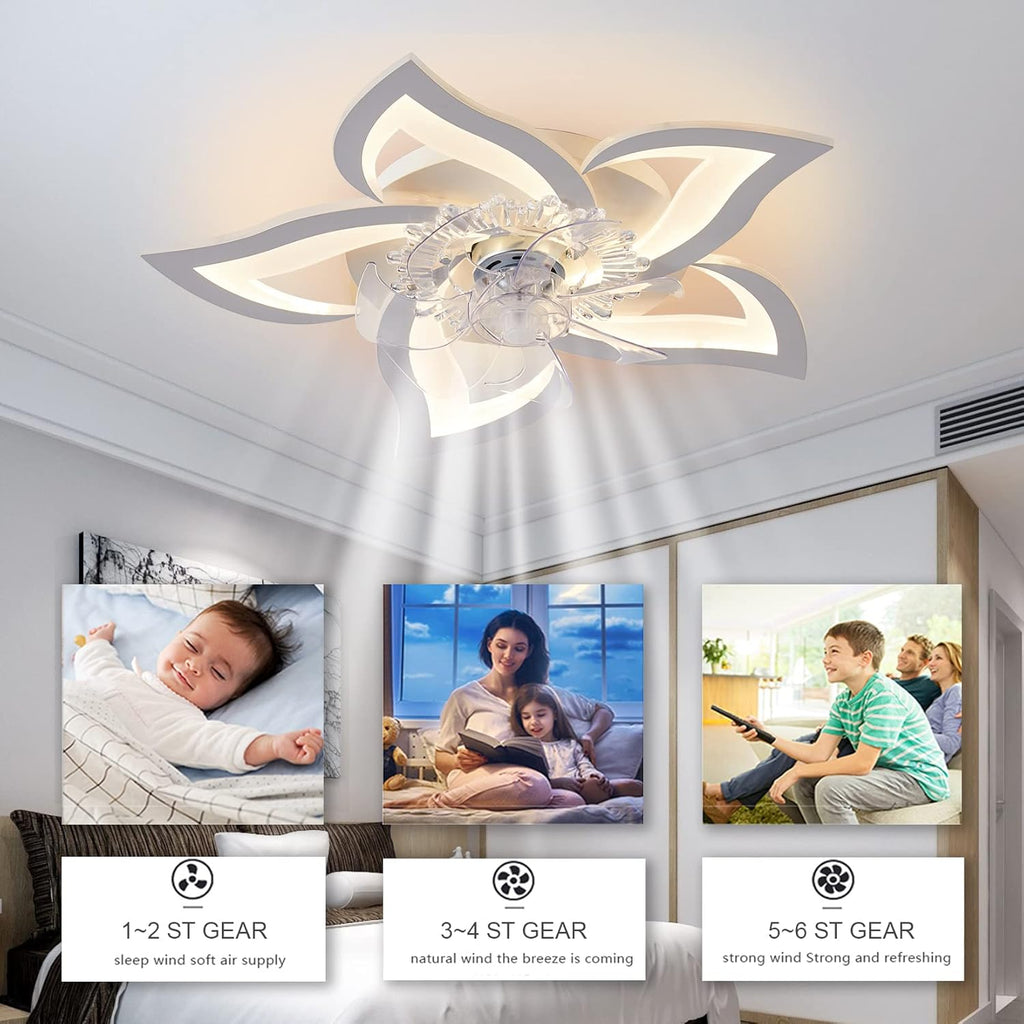Low Profile Ceiling Fan with Lights,110v Modern Dimmable Flower Shape, Remote Control/app Control