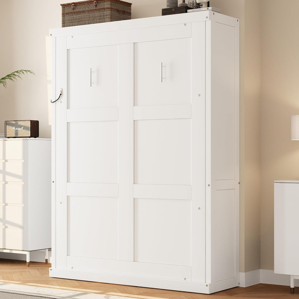 Twin Farmhouse Murphy Bed,Solid Wood Folding Vertical Murphy Wall Bed Cabinet for Bedroom Office,Space-Saving