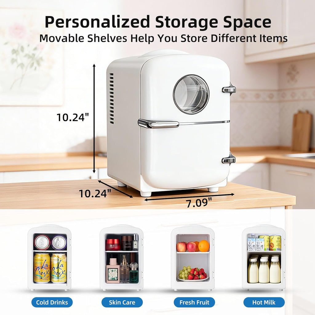 Compact Mini Fridge, 4L Capacity/6 Cans Portable Cooler and Warmer Compact Refrigerator, for Bedroom,Car,Office and
