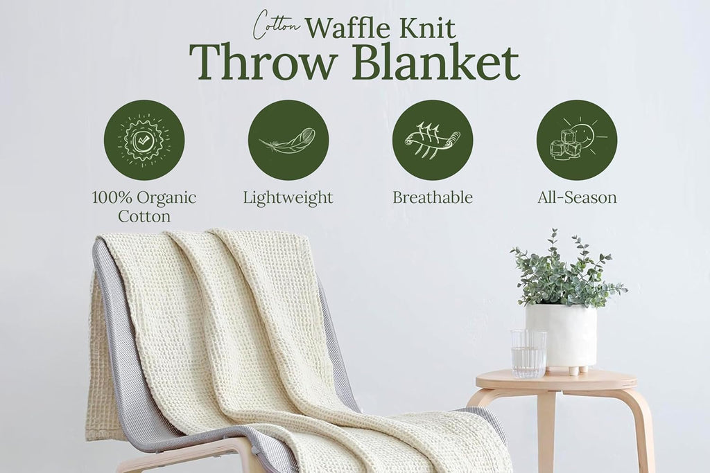 Organic Cotton Knitted Throw Blanket - Cool Throw Blankets, Picnic, Adults & Toddlers (50”x60” - Gray)