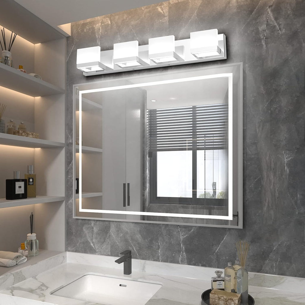 Dimmable Modern 4 Lights LED Vanity Light Up and Down Chrome Bathroom Wall Light Fixtures Over Mirror(White Light