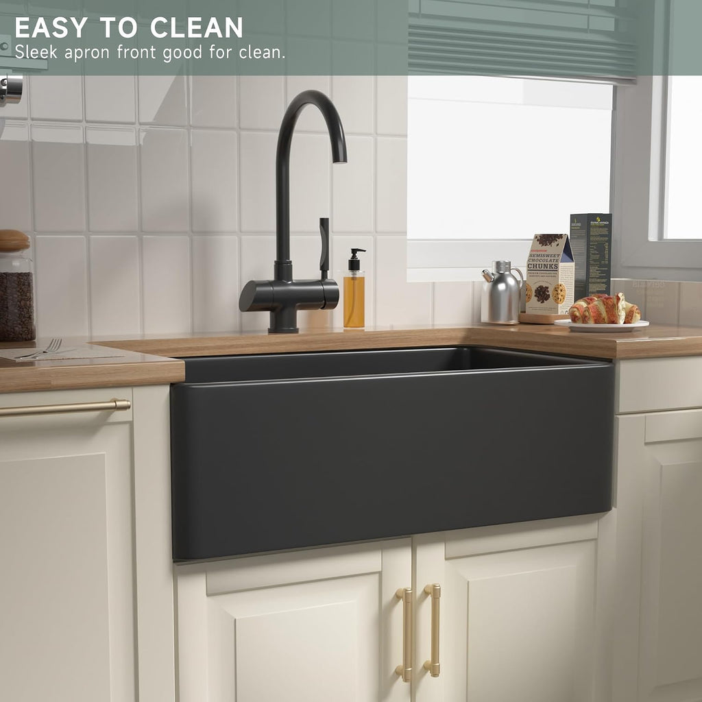 Matte Black Farmhouse Sink 33 Inch Fireclay Apron Front Kitchen Sink