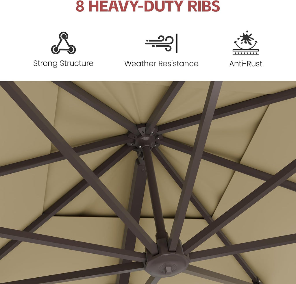 10X10 FT Cantilever Umbrella with Base Included, Large Offset Patio Umbrella 6 Angle Tilts & 360° Rotation