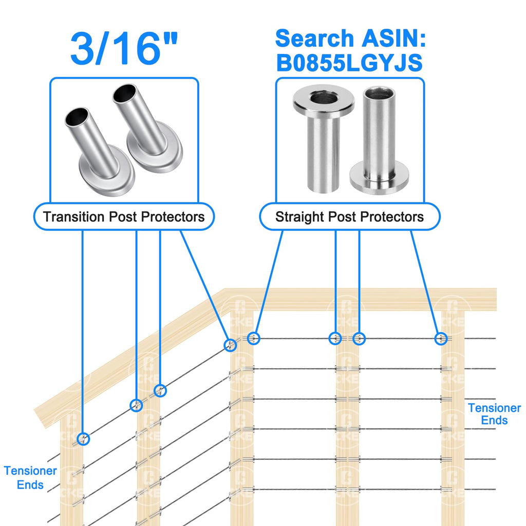 40 Pack 45° Cable Railing Angle Beveled Protector Sleeves