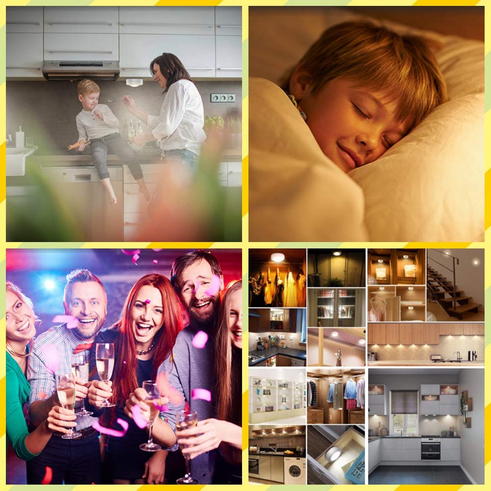 Wireless 16 Color Changing LED Puck Light 12 Pack LED Under Cabinet Lighting Closet Light Battery Powered Night