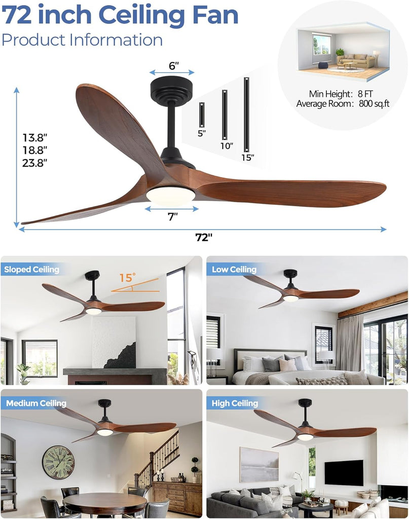 72 inch Outdoor Ceiling Fans with Lights,Smart Wood Large Ceiling Fan for Alexa,Google & APP Control,Indoor/Outdoor