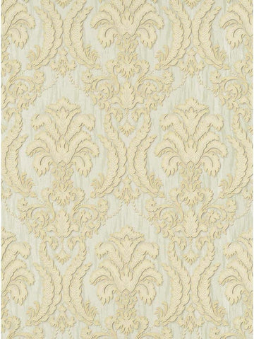 Classic Wallpaper Roll, Damask & Traditional Design in Cream & Gold, Non-Self-Adhesive, Lightly Textured Surface