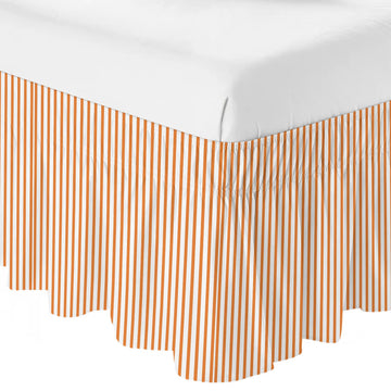Thin Orange Striped Bed Skirt 16 Inch Drop, Adjustable & Elastic Wrap Around Bed Skirts Pleated Luxury