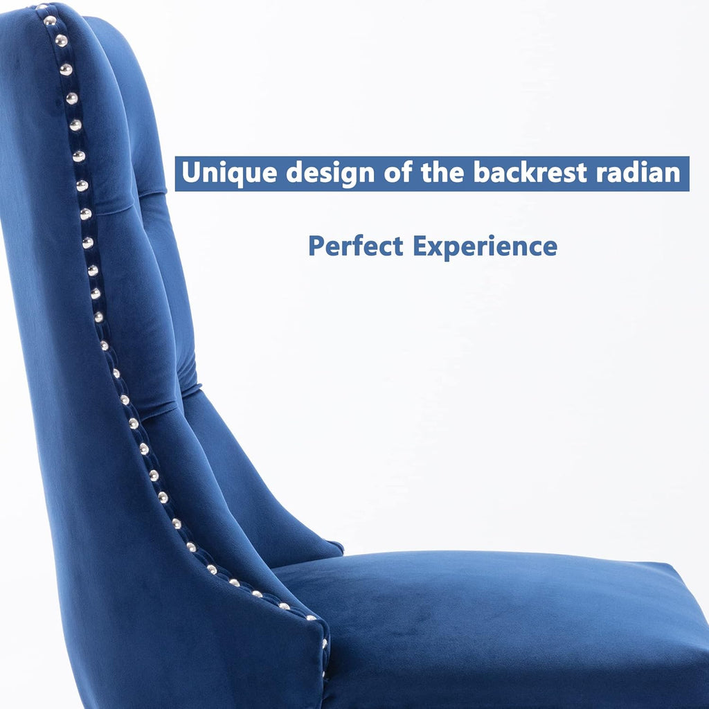 Velvet Dining Chairs Set of 4, Tufted Upholstered Chairs with Nailhead Back and Ring Pull Trim for Kitchen, Bedroom or Dining Room, Blue