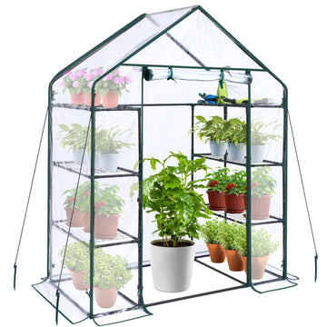 Small Greenhouse for Outdoors: 4 Tiers 6 Shelves Walk-in Indoor Green House Heavy Duty Plant Stands Reinforced