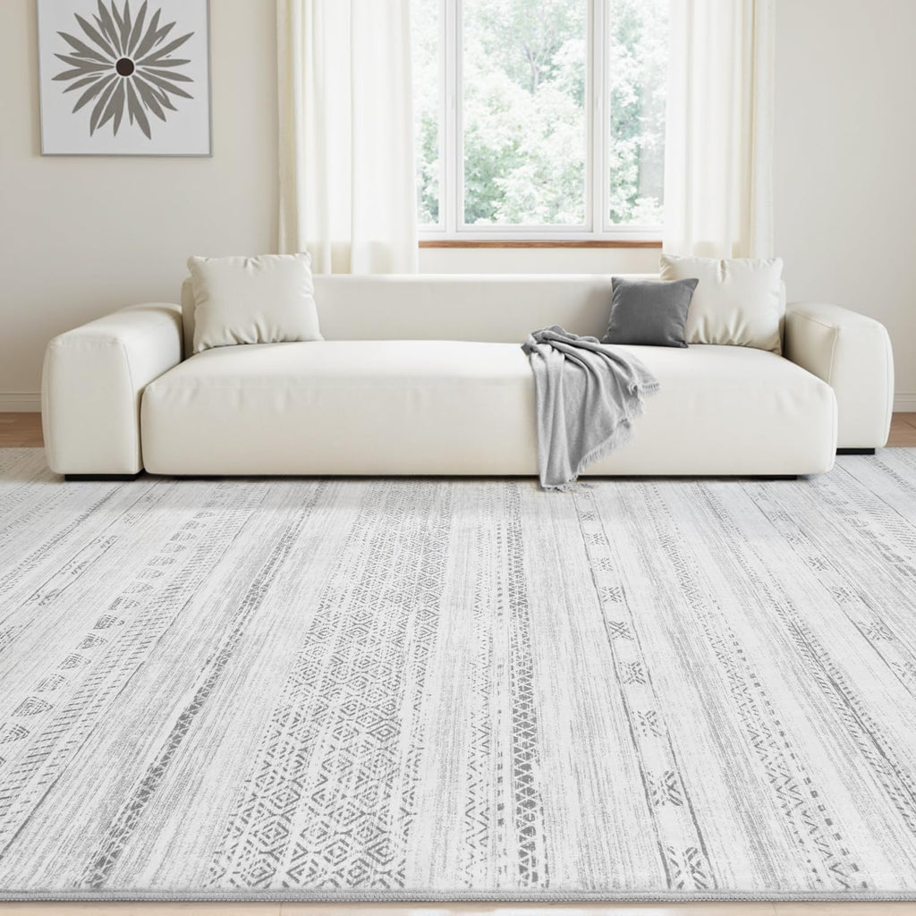 9x12 Area Rugs Machine Washable Rug Distressed Indoor Carpet Neutral Moroccan Boho Rug Ultra Soft Area Rug Dining