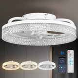 Modern Ceiling Fans with Lights and Remote, Flush Mount, 20 Inch Bladeless Ceiling Fan with Light, Low Profile Ceiling Fan, Reversible, 3CCT, Dimmable, Quiet, Ceiling Fans for Bedroom, White A101-B0DNB15FVY