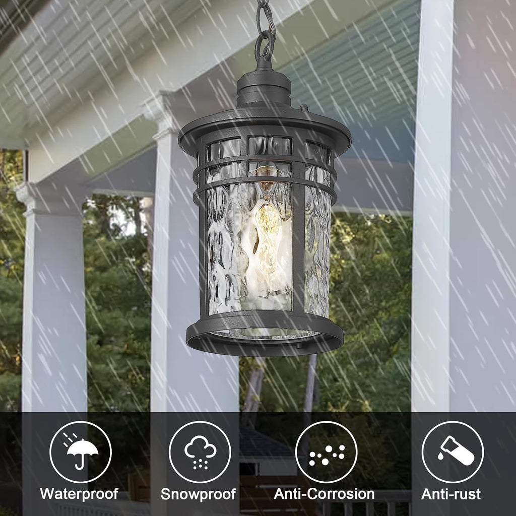 Outdoor Pendant Lights for Porch, Outdoor Chandelier Hanging Porch Lights Outside Ceiling Mount Aluminum with Water