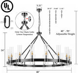 48 Inch Black Wagon Wheel Chandelier with Glass Shade, 16 Lights, Modern Farmhouse Style, Ideal for Dining Room, Kitchen, Entryways A115-B0CDXX86H1