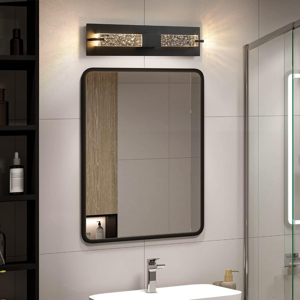 LED Wall Sconce Light: 19 Inch Black Modern Sconces Wall Lighting 3000K Dimmable Crystal Wall Lamps Indoor Bathroom
