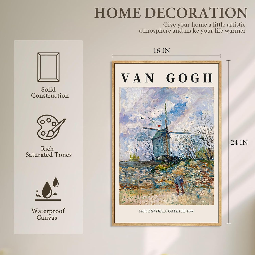 Van Gogh Canvas Wall Art,Le Moulin de la Galette Paintings Wall Art Prints,Van Gogh Classics Art Reproduction Artwork