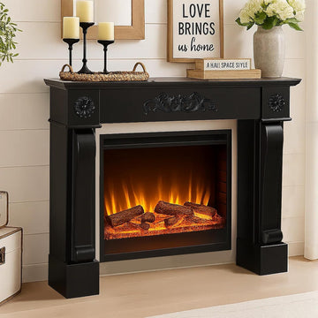44.5", Freestanding Fireplace Surround with Leg for Electric Fireplaces, MDF Mantel Surround with Shelf for Living
