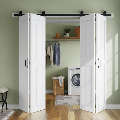 Bifold Barn Door 64'' x 84'',Bi-Fold Sliding Closet Doors with Hardware Kit Included,72'' Track Kit 