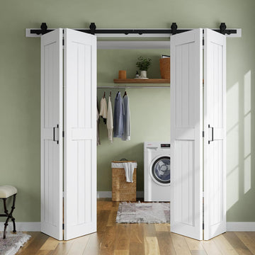 Bifold Barn Door 48'' x 84'',Bi-Fold Sliding Closet Doors with Hardware Kit Included,56'' Track Kit 