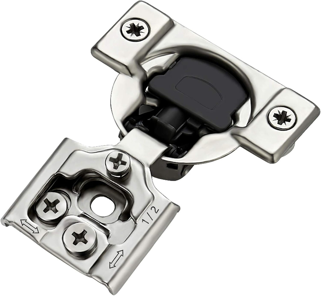60 Pack (30 Pairs) 1/2 Inch Overlay Soft Close Hinges Cabinets - Satin Nickel Hidden Concealed Hinge, Stainless Steel