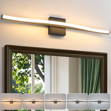 Modern Bathroom Vanity Light 32 inch, Curved, Dimmable 5CCT Led Bathroom Light Fixture Over Mirror, Black Bar Vanity
