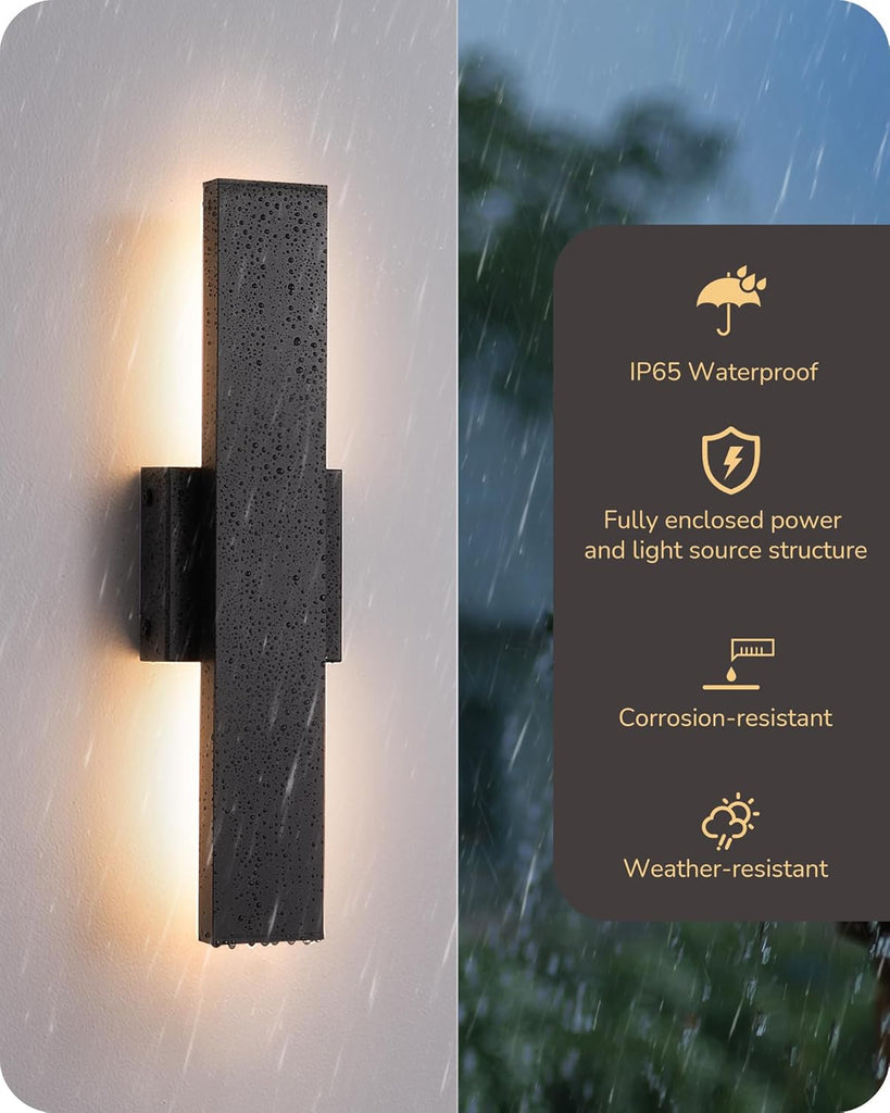 2 Pack LED Outdoor Wall Lights Dimmable, 3000K 4000K 5000K, 15.7" Modern Black Outdoor Wall Sconce, IP65 Waterproof