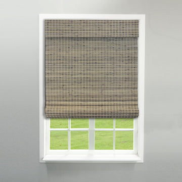Cordless Bamboo Blinds - Flatstick Bamboo Roman Shades for Interior Windows - Roll Up Woven Shades with Valance