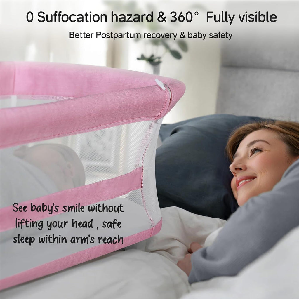 Bassinet Bedside Sleeper,Baby Bassinet Slides Over Bed,5-Position Height Adjustment & Breathable All-Mesh Wall