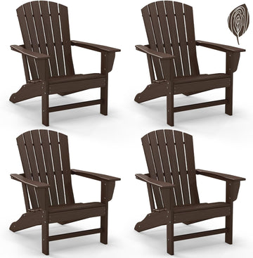 Oversized Adirondack Chairs Set of 4, HDPE, Dark Brown | Wood Grain | 21.6" Extra-Wide Seat | 400 lb Capacity |