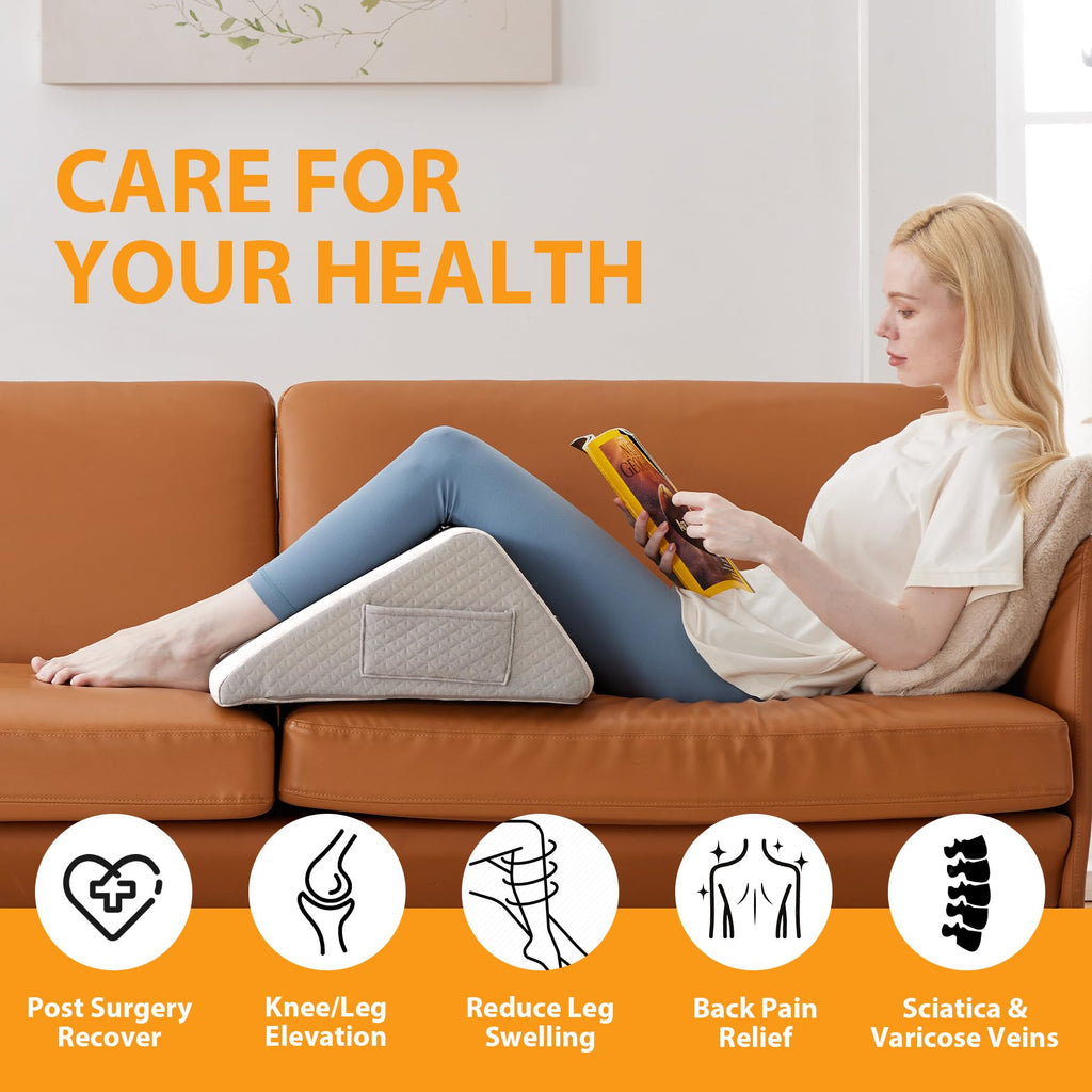 Knee Pillow for Back Sleeping, 8" Knee Wedge Pillow to Elevate Knee, Leg Pillow for Back Pain Relief, Triangle