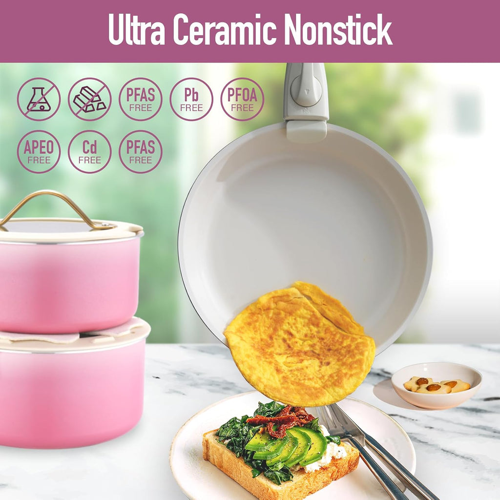 20pcs Ceramic Cookware Set Nonstick, Detachable Handle Pots and Pans Set, Non Toxic,No PFAS & PTFE & PFOA
