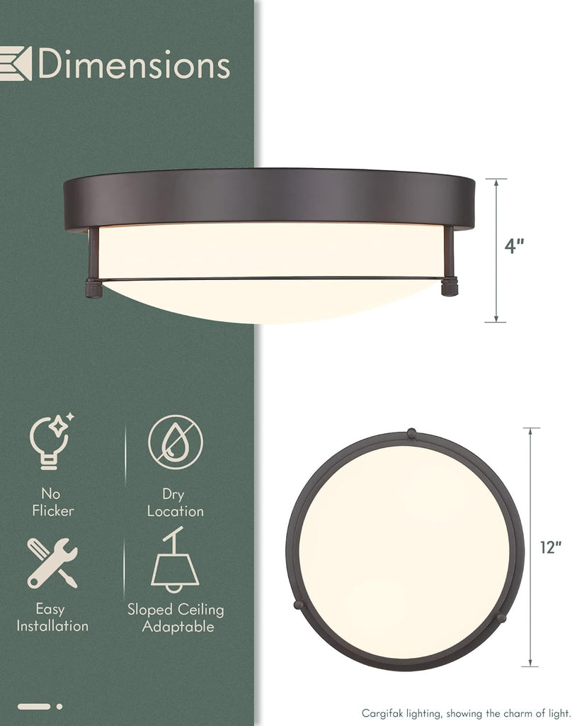 12 inch Flush Mount Ceiling Light, 2-Light Close to Ceiling Light Fixtures with Oil Rubbed Bronze Finish Bedroom