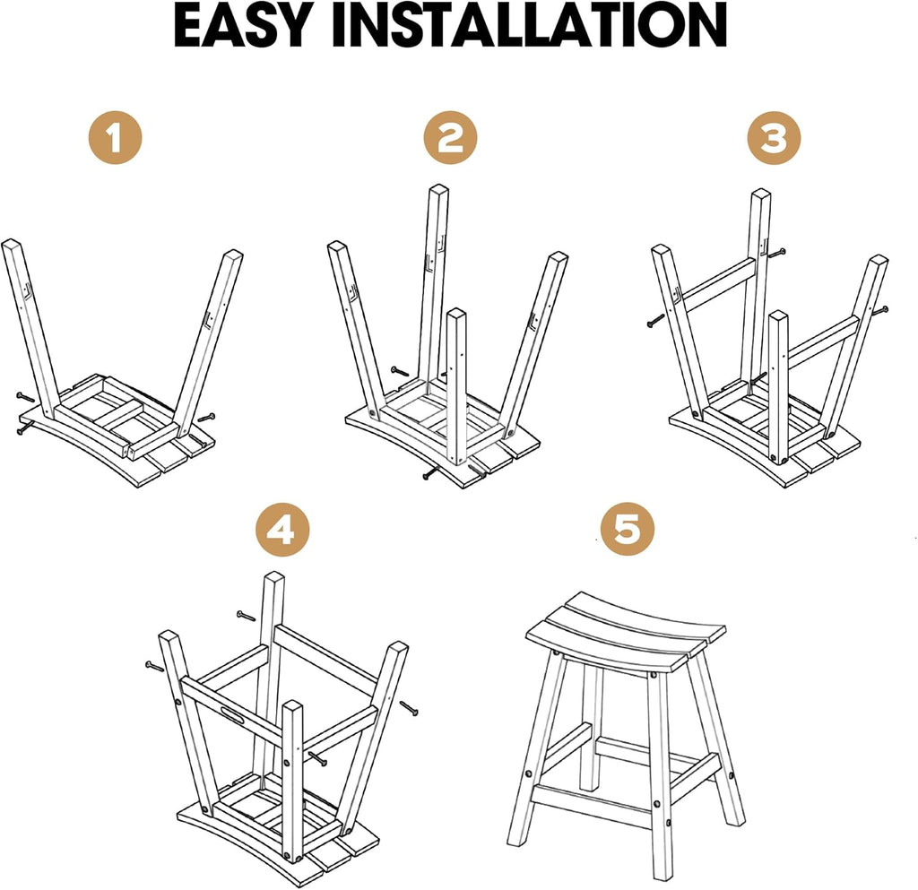 2 Set 24" Outdoor Bar Stools Heavy Duty HDPE Counter Height Bar Stools Weatherproof Patio Seats Modern Waterproof