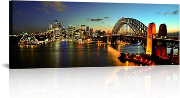 Large Modern City Night Picture for Wall Decor Panoramic Australia Sydney Bridge Cityscape Skyline Canvas Prints