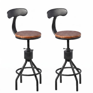 Set of 2 Vintage Bar Stool- Industrial Swivel Kitchen Dining Chair-Counter Height 23-33"-with Backrest
