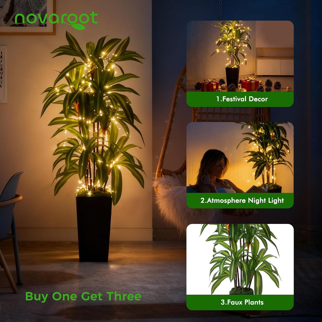 Artificial Dracaena Tree 5FT, Fake Plants with Black Tall Planter - Fake Tree Tall Faux Plants Indoor Floor Plant