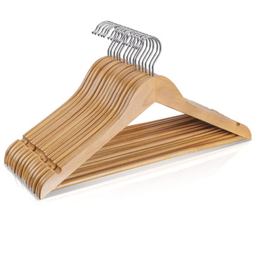 Wooden Hangers 10 Pack, Heavy Duty Wood Coat Hangers, with 360-degree Hook, Smooth Finish Wooden Clothes Hangers with