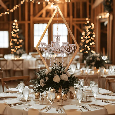 45" Gold Wedding Candelabra Set of 4 | Tall Crystal-Accent Centerpieces with Acrylic Diamond Drops for Reception