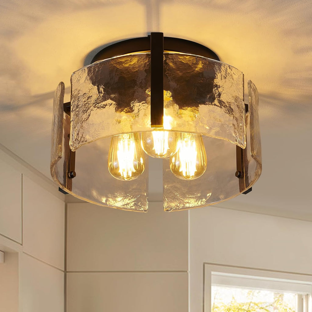 Black Semi Flush Mount Ceiling Light Fixture, 3-Light Modern Hallway Light Fixtures Ceiling Mount, Foyer Kitchen