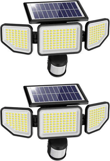 4500LM Solar Lights Outdoor, 3 Heads Security Lights with Remote Control, IP65 Waterproof Motion Sensor Lights, 3
