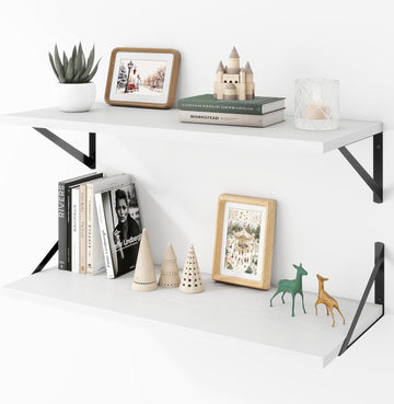 Deep Floating Shelves Wall Mounted, 30"x12" White Wall Shelves with Brackets Set of 2 - Storage & Display Shelf for