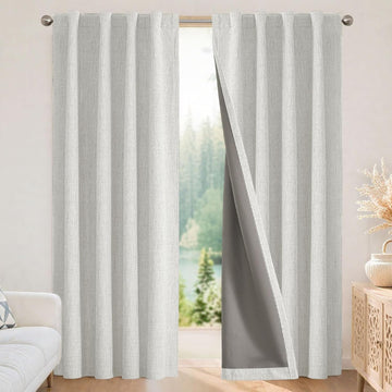 Blackout Curtains - 63 Inch Long 100% Light Blocking 2 Panels Set White Drapes, Thermal Insulated Room Darkening