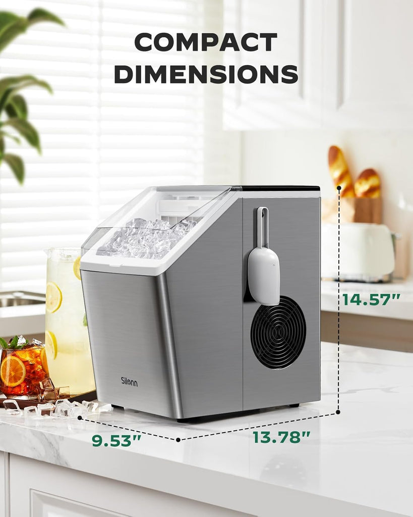 Ice Makers Countertop, 44lbs Per Day, 2 Ways to Add Water, Auto Self-Cleaning, Stainless Steel Ice Machine Bar Party
