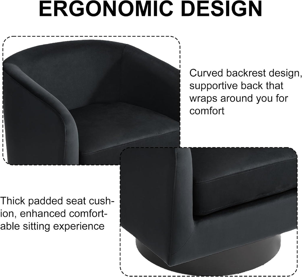 Swivel Barrel Accent Chair, Modern Round Chenille Fabric Arm Chair , Comfy Club Reading Chairs for Adults(Velvet