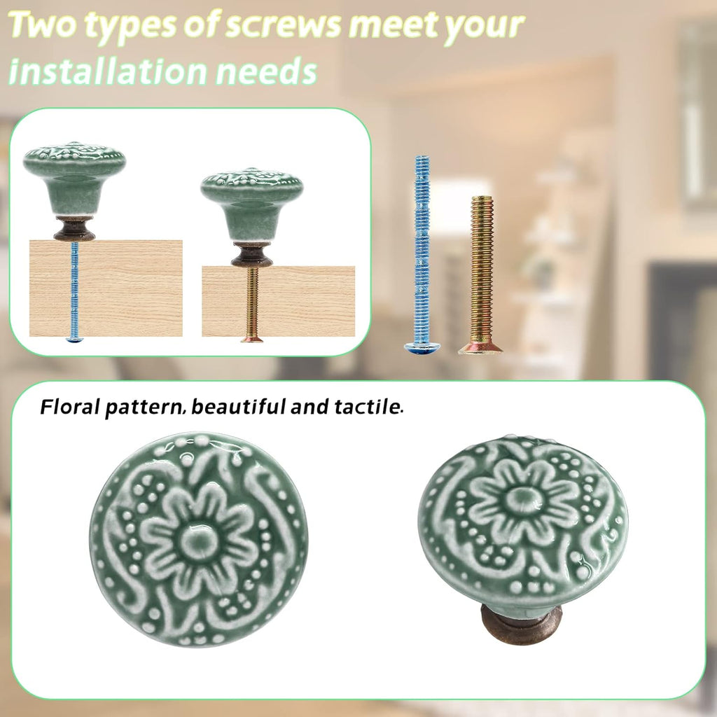 Green Ceramic knobs, Kitchen Cabinet Knobs, Retro Dresser Knobs, Drawer Knobs, Furniture Decorative Knobs and Pulls for